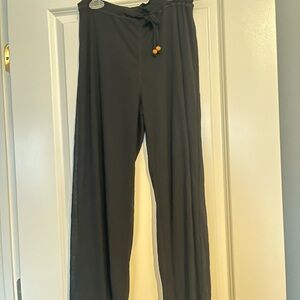 Black Wide-Leg Pants with Drawstring